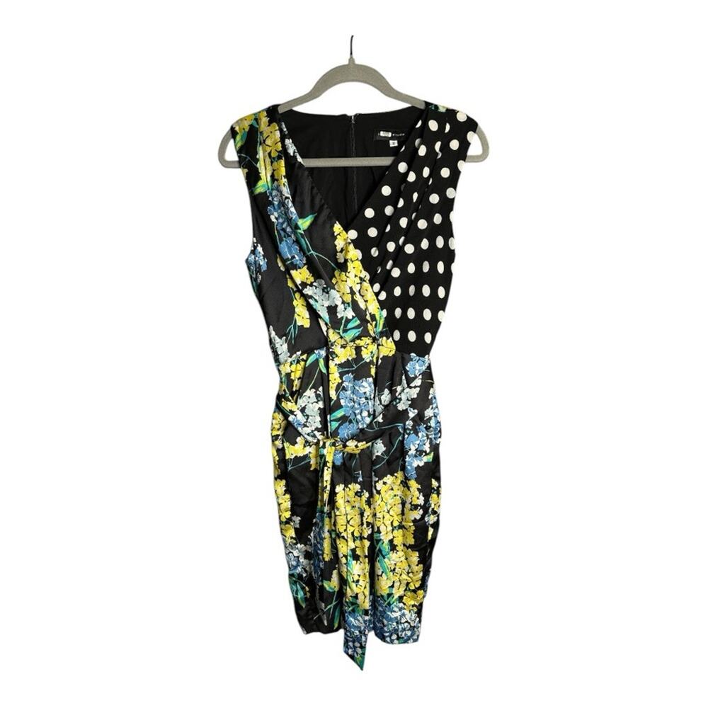Slate & Willow Blue and Yellow Floral Sleeveless Wrap Belted Dress 8